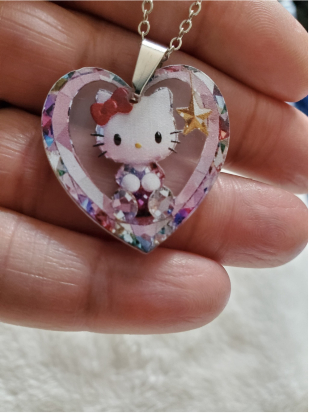 Hello Kitty clear Heart pendant Necklace and bracelet set
